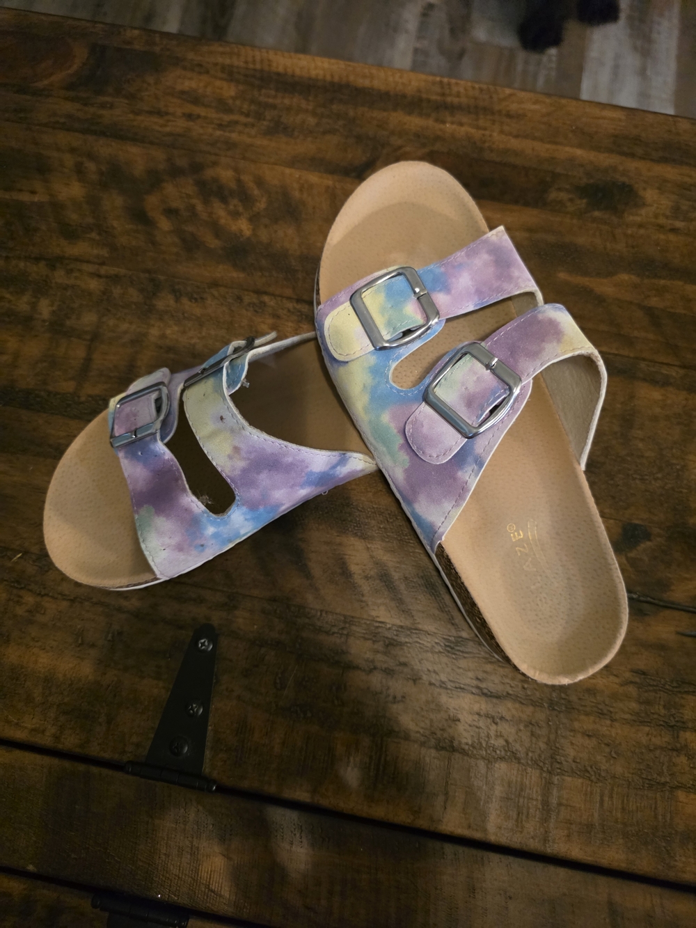 Women's Tie-Dye Pastel Slide Sandals with Buckles